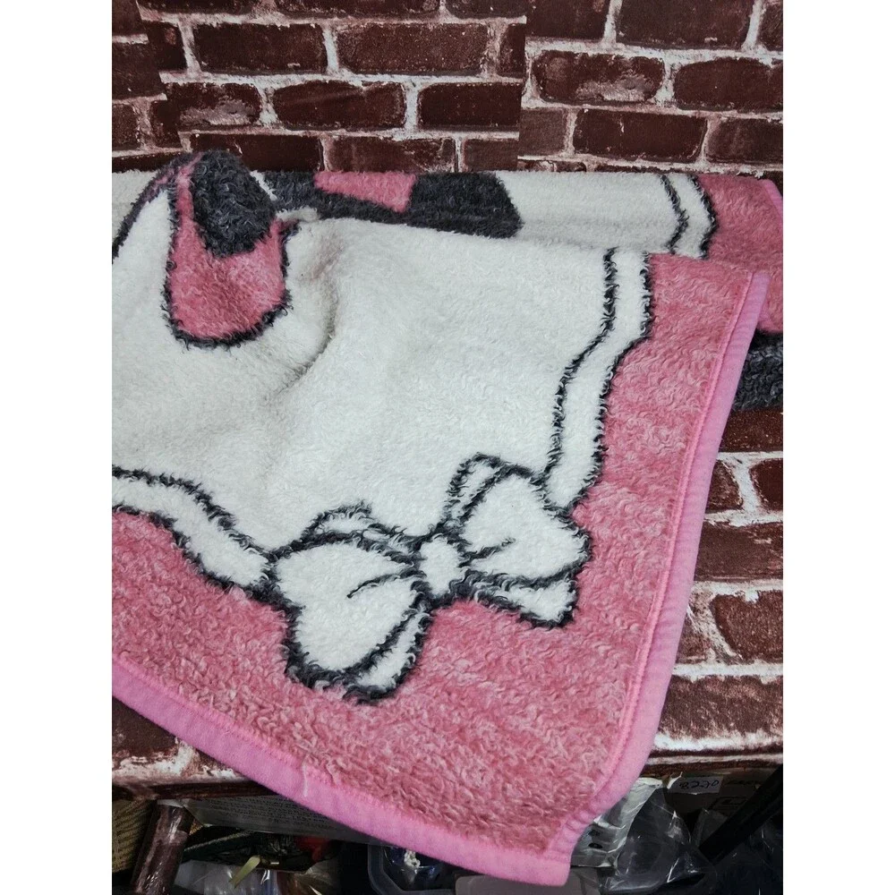 VTG Biederlack Blanket Disney Minnie Mouse Fleece Throw Reversible Pink 38x54